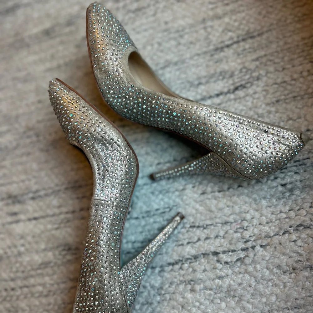 Betsey Johnson Gold Crystal Rhinestone Sparkle Stiletto Pumps Heels Sz 10 Prom⁠